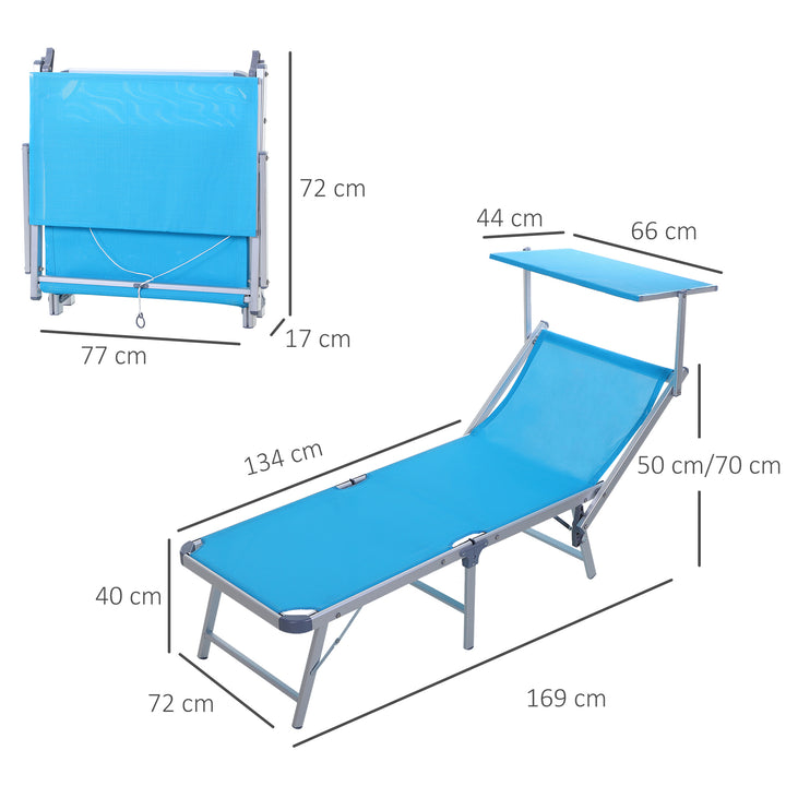 Outsunny Garden Sun Lounger Texteline Chaise Lounge Reclining Chair with Canopy Adjustable Backrest Bed Aluminium Frame - Blue