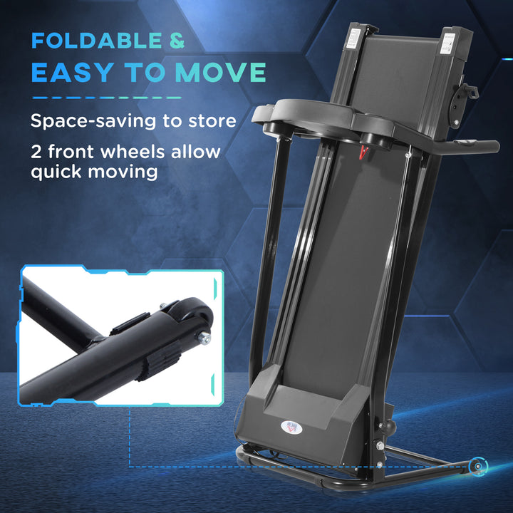 Foldable Motorised Treadmill Indoor Electric Adjustable Running Machine 3 Preset Programs w/ LCD Display, Cup Holders, Black