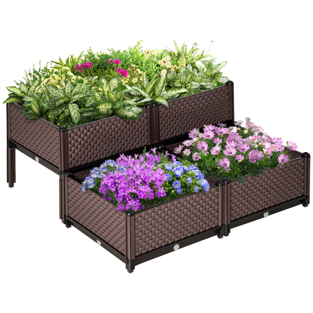 Outsunny 50cm x 50cm x 46.5cm Set of 4 Garden Raised Bed Kit, DIY Elevated Planter Box, Flower Vegetables Planting Container w/ Self-Watering Design