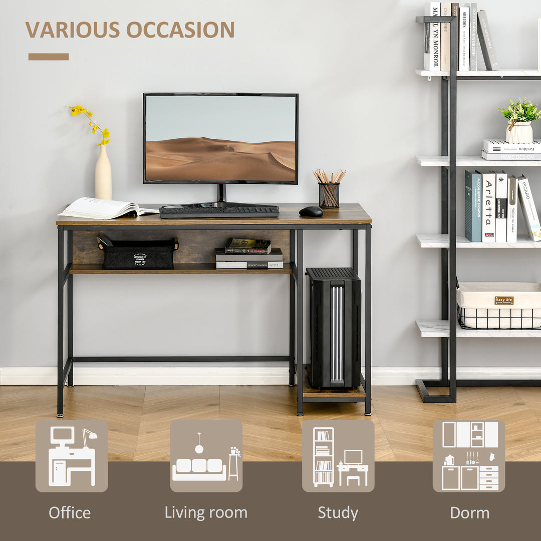 Home Compact Small Computer Desk Writing Study Table Office PC Workstation Gaming Studying with Storage Shelf, Rustic Brown