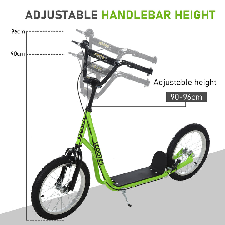 Teen Kids Stunt Scooter Adjustable Handlebar 2 Brakes Ride On 16 Inch Rubber Tyres Green