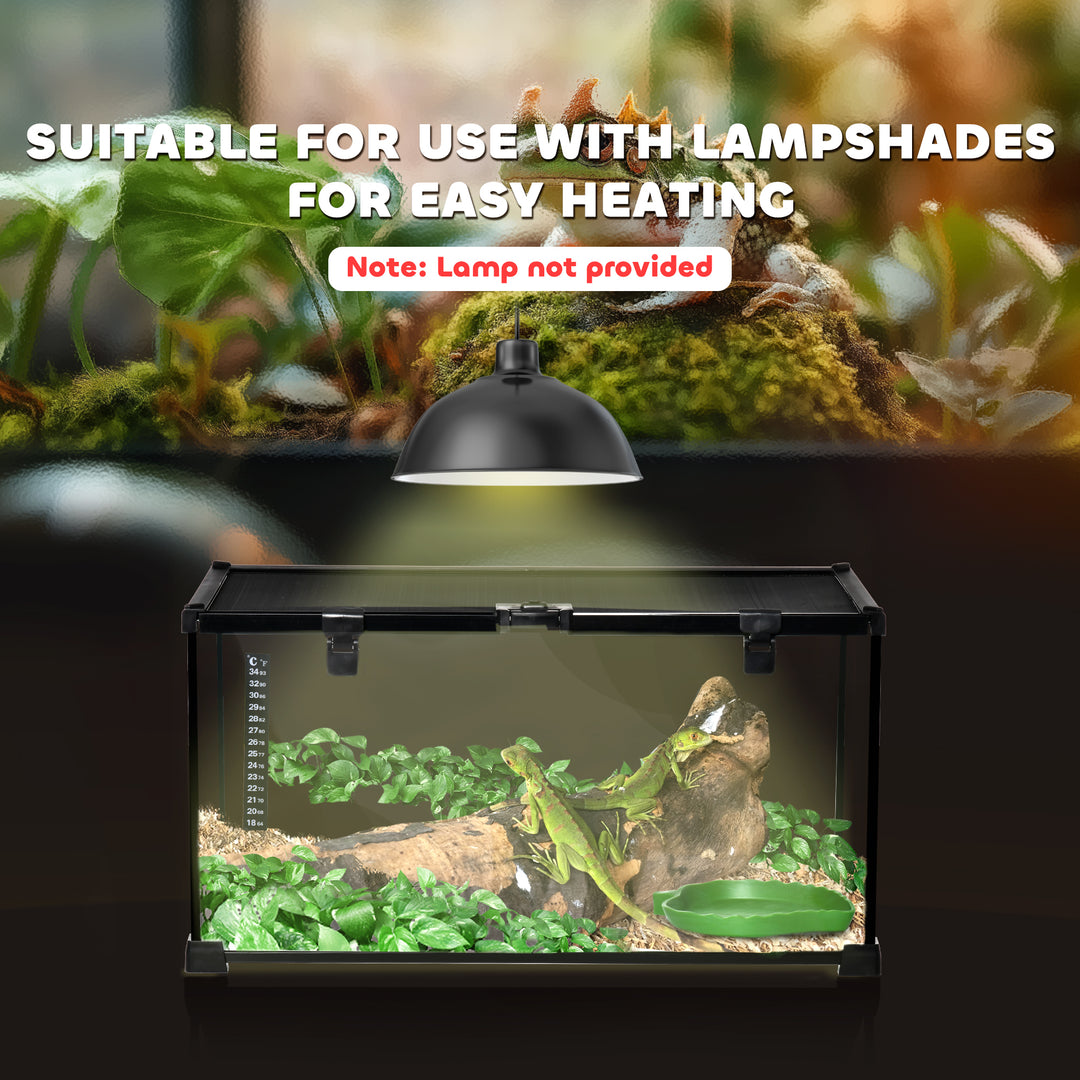 PawHut 50 x 30 x 25 cm Reptile Glass Terrarium, Reptile Breeding Tank, Climbing pet Glass Containers, Arboreal Box, with Strip Patch Thermometer-Black