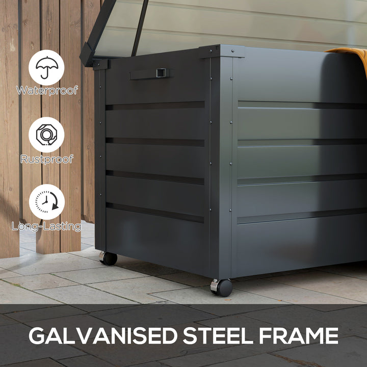 Galvanised Steel Garden Storage Box, with Lock - Dark Grey