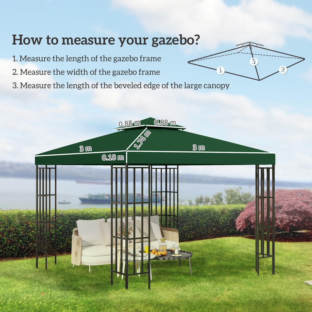 3 x 3 m Gazebo Top Cover Double Tier Canopy Replacement Pavilion Roof Dark Green