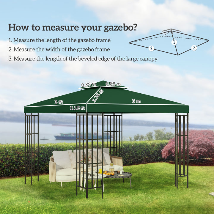 3 x 3 m Gazebo Top Cover Double Tier Canopy Replacement Pavilion Roof Dark Green