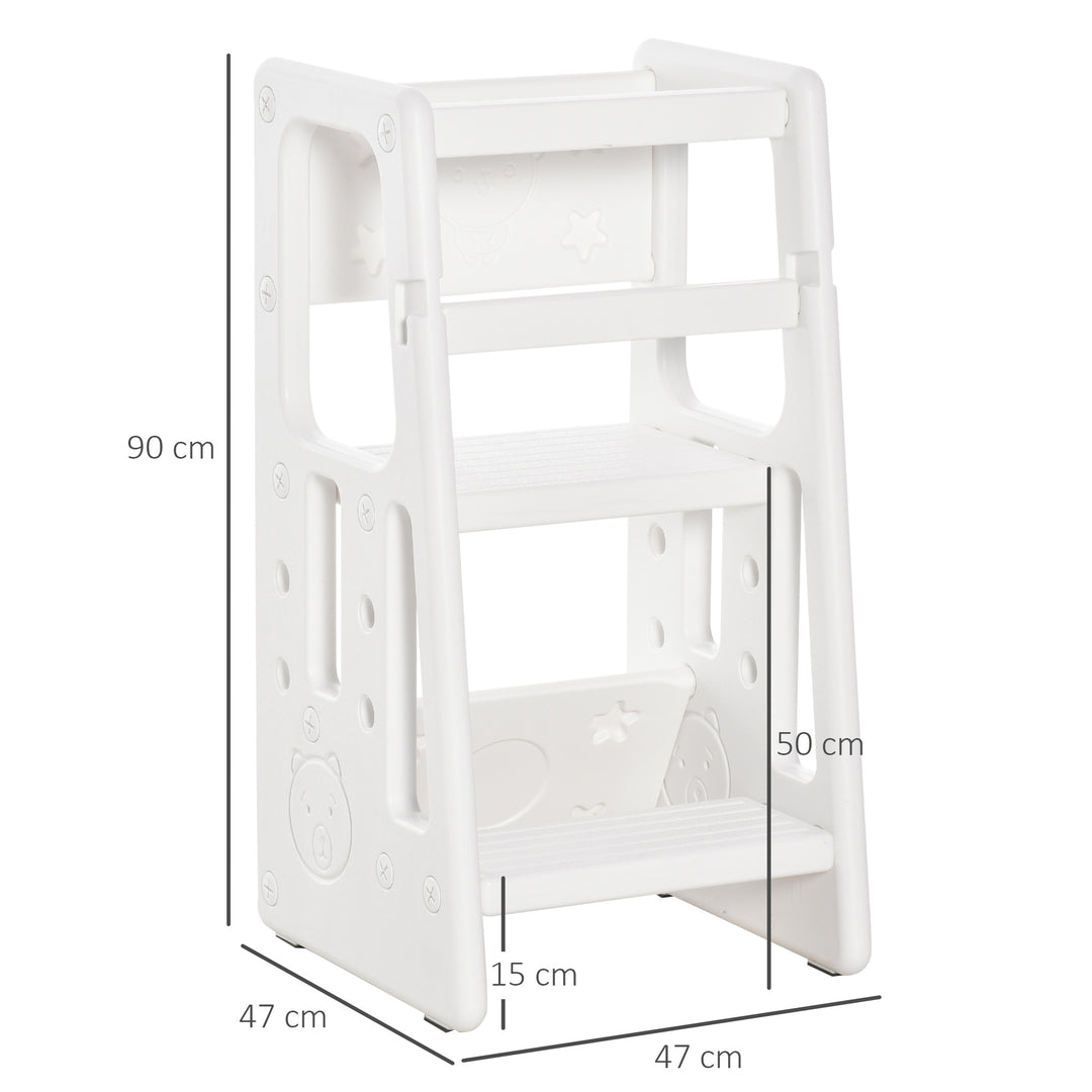 Kids Step Stool Adjustable Standing Platform Toddler Kitchen Stool -Standing Tower for Kids Kitchen Learning w/ Three Adjustable Heights, White