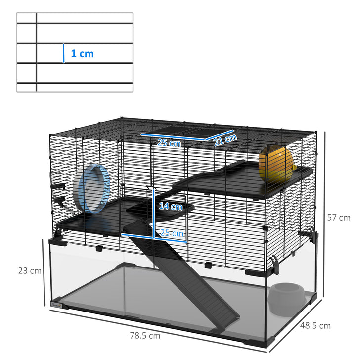 3 Tiers Hamster Cage, Gerbil Cage with Deep Glass Bottom, Non-Slip Ramps, Platforms, Hut Exercise Wheels Water Bottle for Syrian Dwarf Hamster