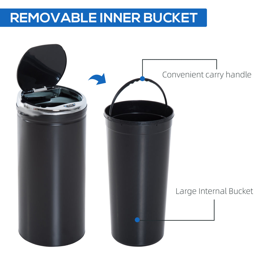 42L Stainless Steel Sensor Trash Can W/ Bucket-Black