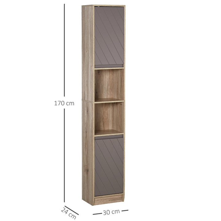 Freestanding Bathroom Storage Cabinet w/ 2 Cupboards 2 Compartments Home Organisation Anti-Tipping Elevated Base 30L x 24W x 170Hcm Grey&Brown