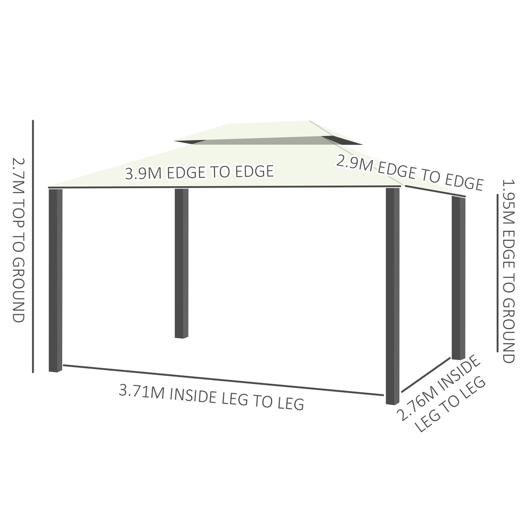 3 x 4 m Aluminium Metal Gazebo Marquee Canopy Pavilion Patio Garden Party Tent Shelter with Nets and Sidewalls - Cream White