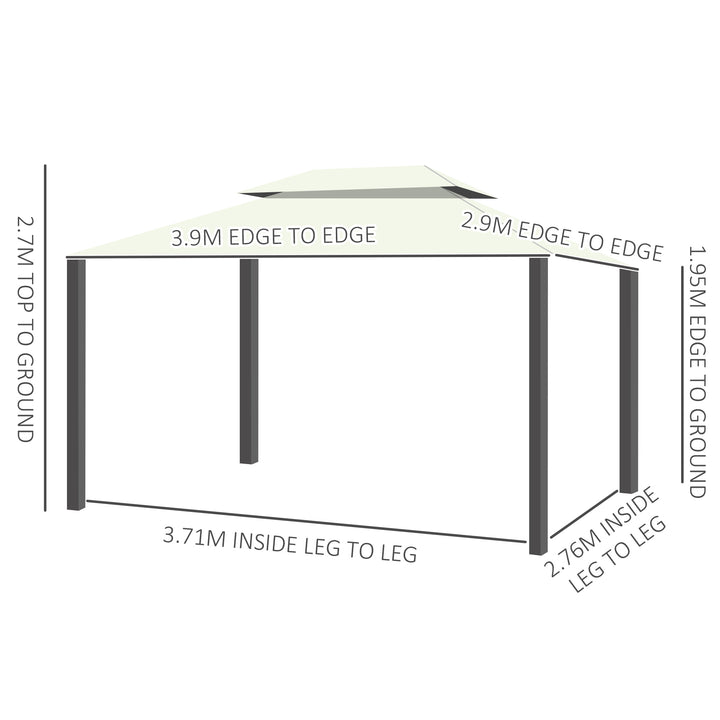 3 x 4 m Aluminium Metal Gazebo Marquee Canopy Pavilion Patio Garden Party Tent Shelter with Nets and Sidewalls - Cream White