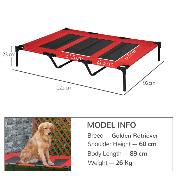 PawHut Raised Dog Bed Cooling Elevated Pet Cot with Breathable Mesh for Indoor Outdoor Use Red, X Large, 122 x 92 x 23cm