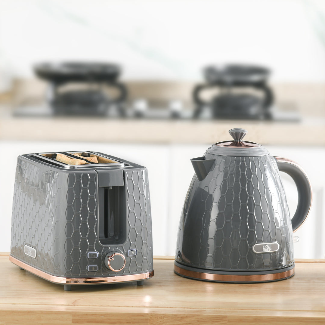 Fast Boil Kettle & 2 Slice Toaster Set, Kettle and Toaster with Auto Shut Off, Browning Controls, 1.7L 3000W Grey