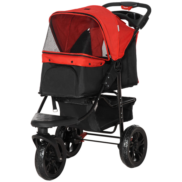 Oxford Cloth Folding 3-Wheel Pet Stroller Dog Trolley Red/Black