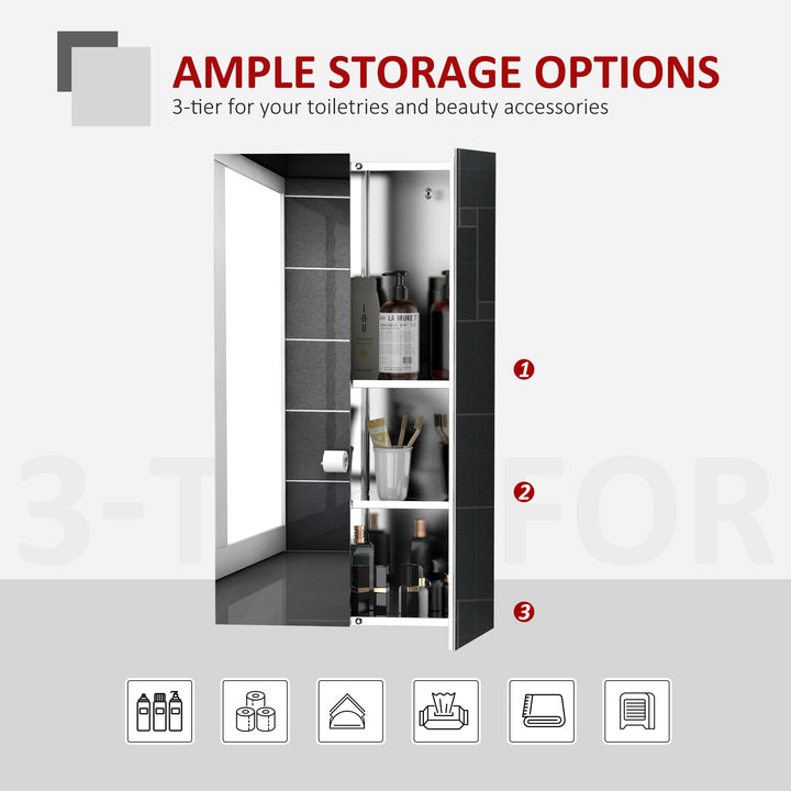 Corner Mirrored Bathroom Cabinet with 3 Shelves 2 Doors On-Wall Storage Unit Stainless Steel Frame