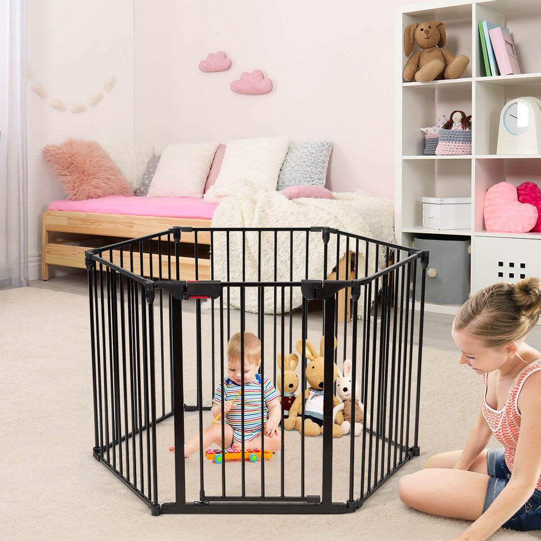 Baby Playpen Metal Foldable Design with Safety Lock-Black
