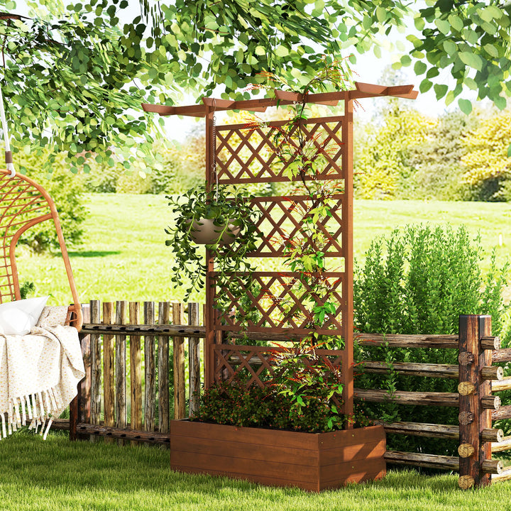 Wooden Trellis Planter Box, Raised Garden Bed to Grow Vegetables, Herbs and Flowers, Orange