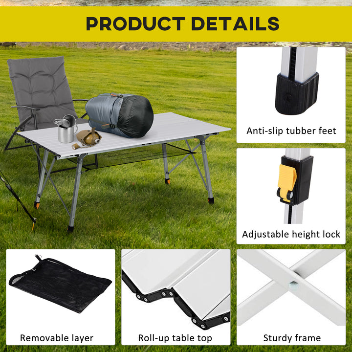 4FT Folding Aluminium Picnic Table Portable Camping BBQ Table Roll Up Top Mesh Layer Rack with Carrying Bag