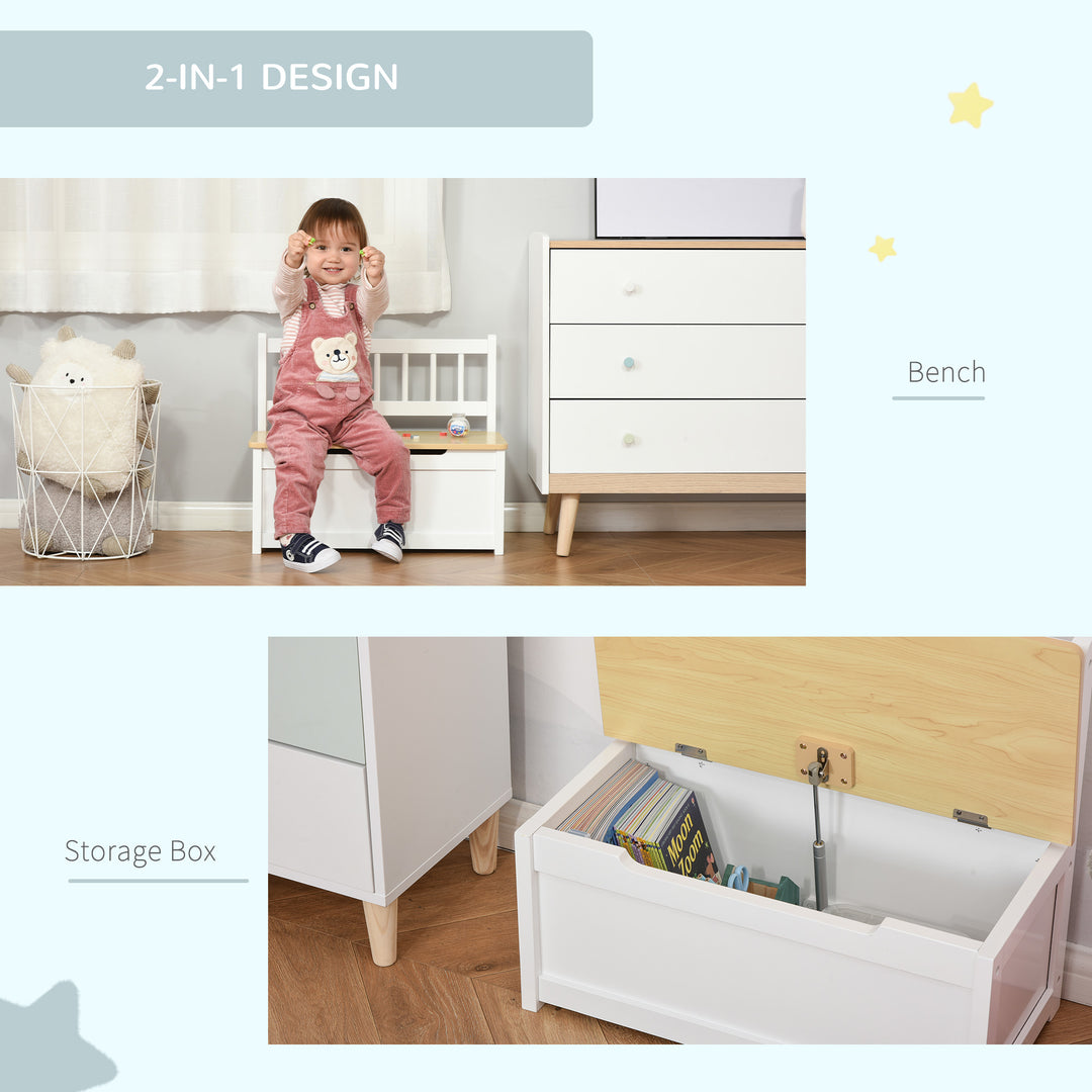 2-IN-1 Wooden Toy Box Seat Bench Storage Chest Cabinet Organizer with Safety Pneumatic Rod 60 x 30 x 50cm White