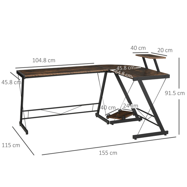 L Shaped Office Desk Round Corner Gaming Table Workstation with Storage Shelf, CPU Stand for Home Office