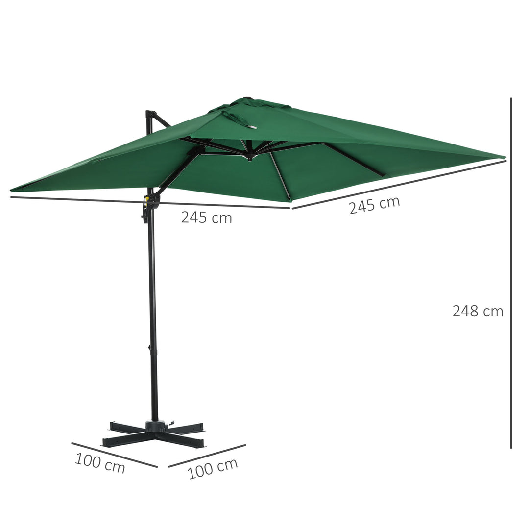 Square Outdoor Umbrella Parasol W/360° Rotation, 245Lx245Wx248H cm-Green