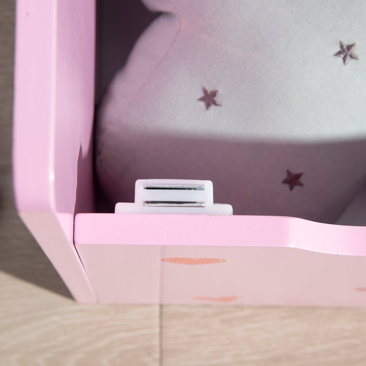 4PCs Kids Bedroom Furniture Set with Bed, Toy Box Bench, Dressing Table and Stool, Princess Themed, for 3-6 Years Old, Pink