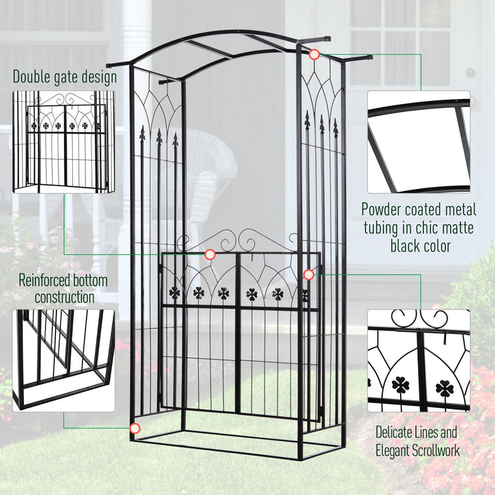 Metal Frame Outdoor Garden Entrance Arch w/ Gate Black