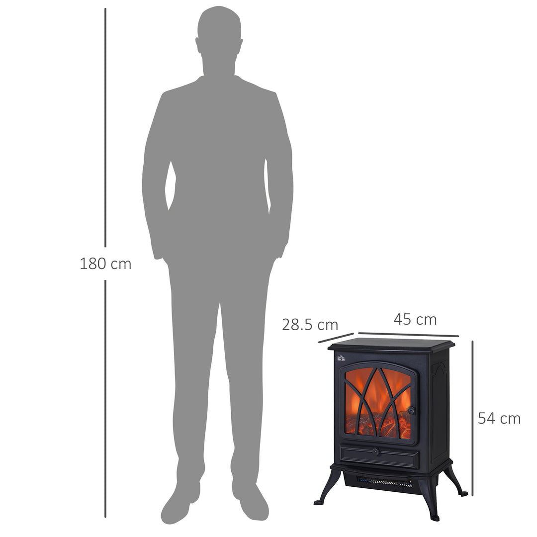 Free Standing Electric Fireplace Stove with Fan and Log Burning Flame Effect 2000W / 1000W Room Heater Wood Burner 2 Heat Settings  (Black)