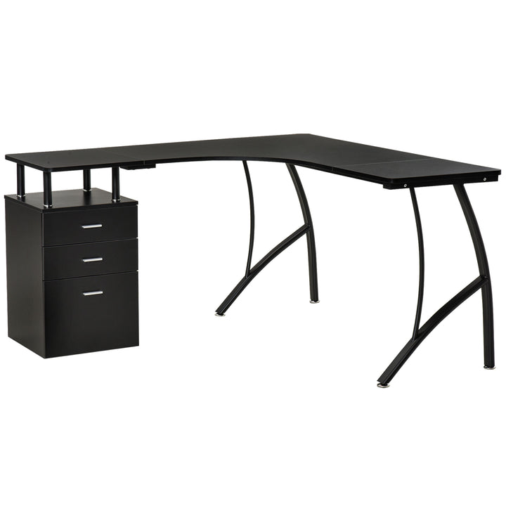 HOMCOM L-Shaped Computer Desk Table with Storage Drawer Home Office Corner Industrial Style Workstation, Black