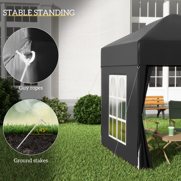 2x2m Garden Pop Up Gazebo Shelter Canopy w/ Removable Walls and Carrying Bag for Party and Camping, Black