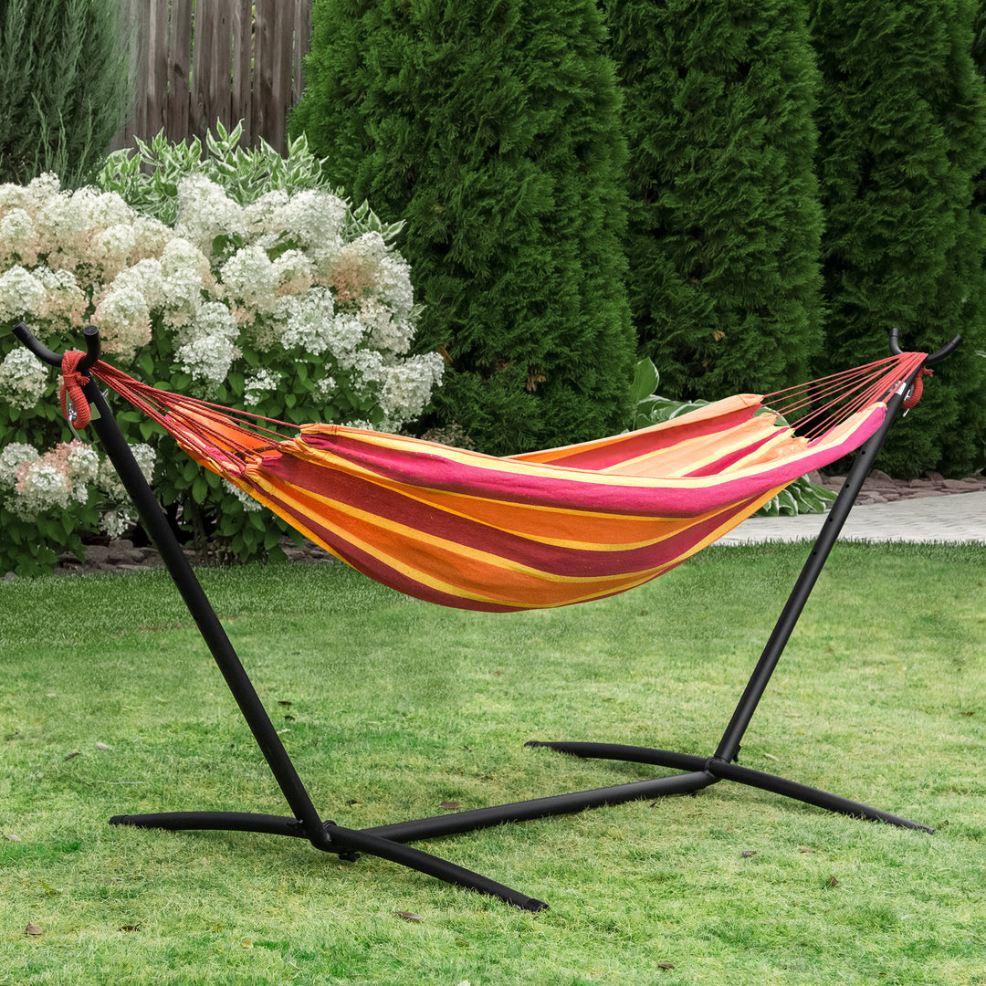 Hammock with Stand, Camping Hammock with Portable Carrying Bag, Adjustable Height, 120kg Load Capacity, Red Stripe,277 x 121cm