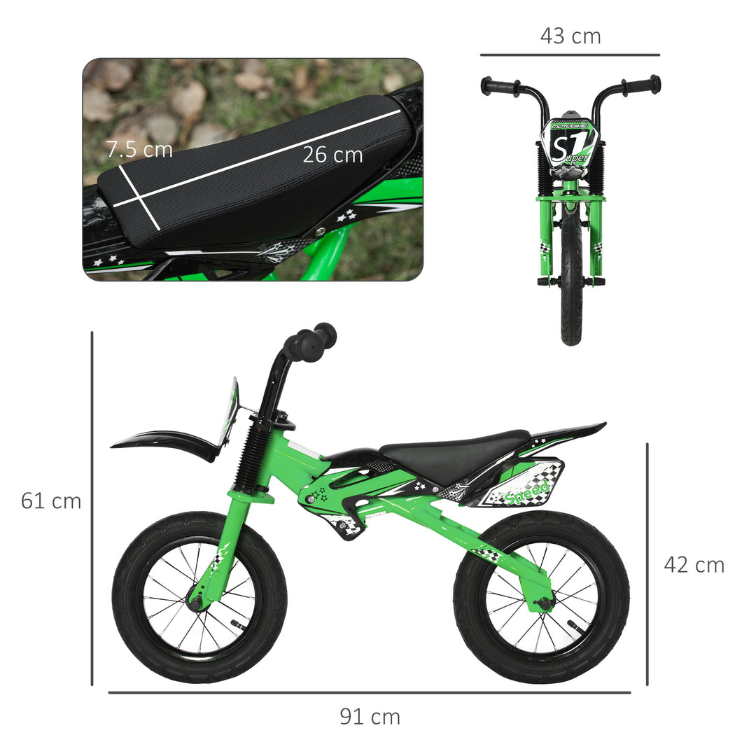 Kids Balance Bike, Steel Frame with Air Filled Tire, Green
