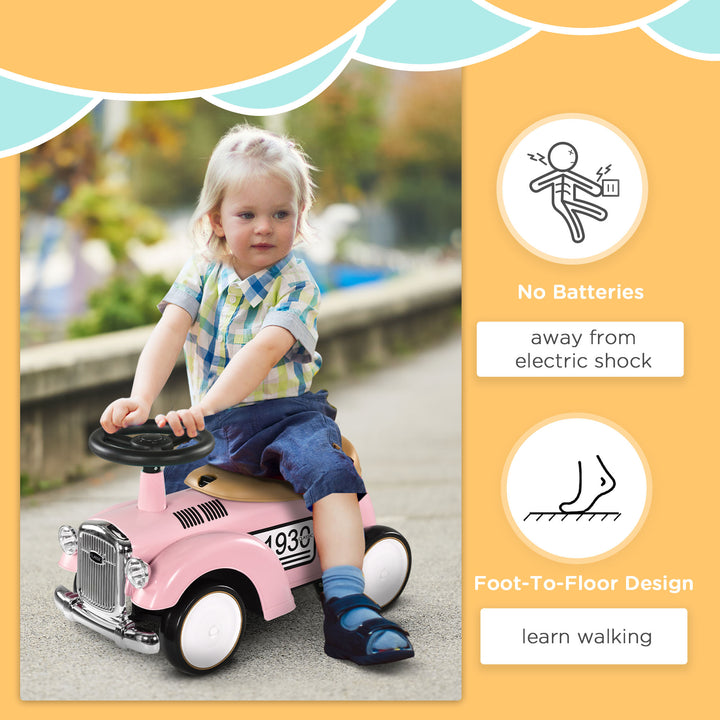 Foot To Floor Slider for Toddlers with Under Seat Storage Ride on Sliding Car with Horn Aged 12-36 Months Pink