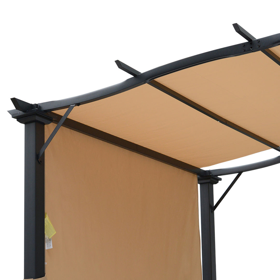 Outsunny Outdoor Retractable Pergola Garden Gazebo with Two Adjustable Side Canopy Overhead Sun Shade Backyard Canopy Cover, Steel Khaki 3x2.45x2.3m