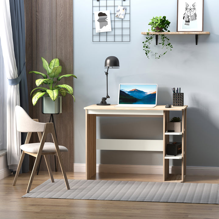 Computer Desk & 3-Tier Side Shelves Wide Table Top Home furniture OAK