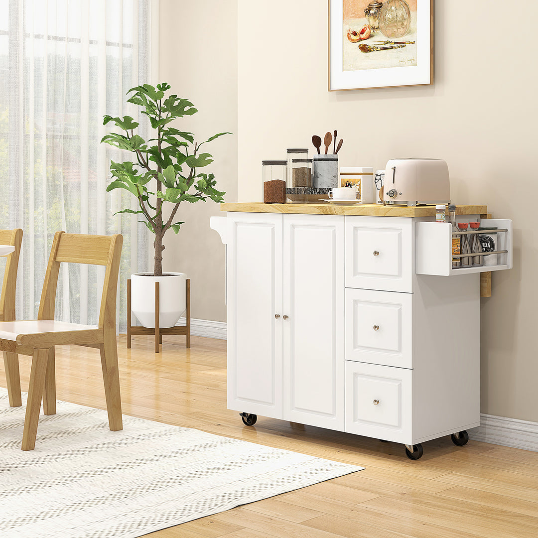 Drop-Leaf Kitchen Island on Wheels Utility Storage Cart with Drawers & Cabinet for Kitchen, Dining & Living Room