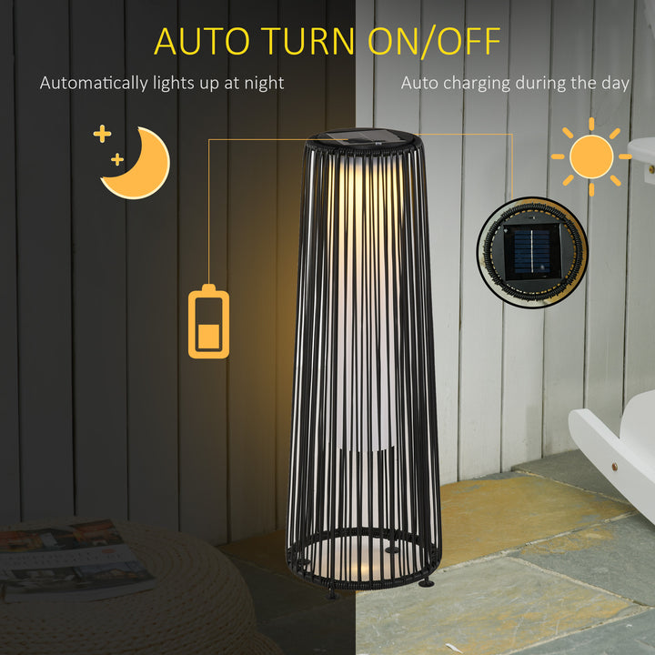 Patio Garden Solar Powered Lights Woven Resin Wicker Lantern Auto On/Off for Porch, Yard, Lawn, Courtyard, Black