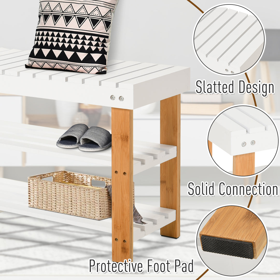 Shoe Bench, 3-Tier Wooden Shoe Rack with Hidden Storage Compartment, Slatted Shelves, Home Storage Unit, Natural, 90L x 29W x45H cm