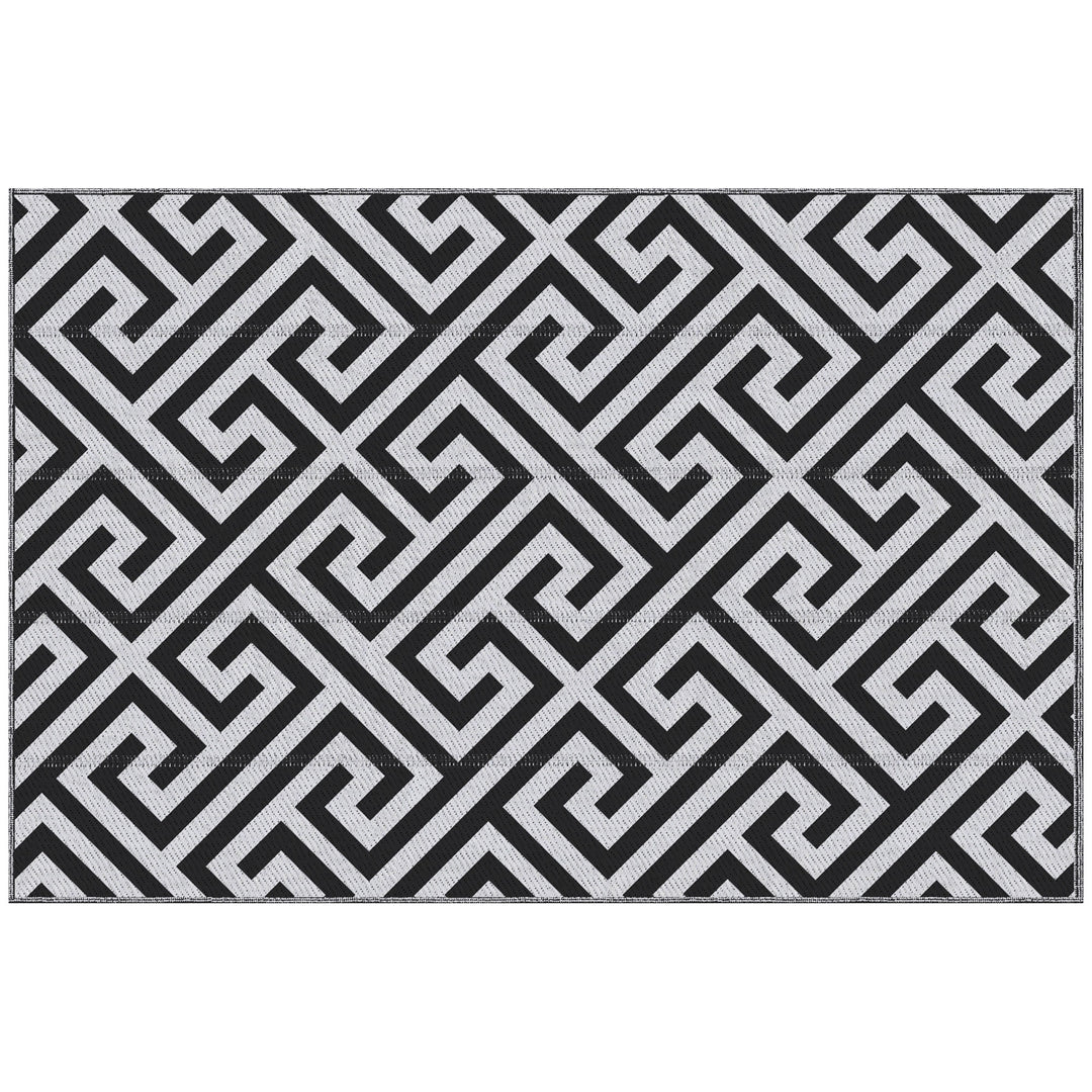 Outdoor Patio Rug Reversible Mat Plastic Straw Rug, 121 x 182 cm(4x6ft) Black & White