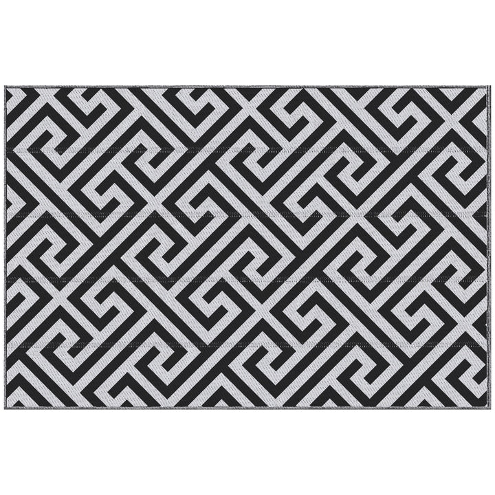 Outdoor Patio Rug Reversible Mat Plastic Straw Rug, 121 x 182 cm(4x6ft) Black & White