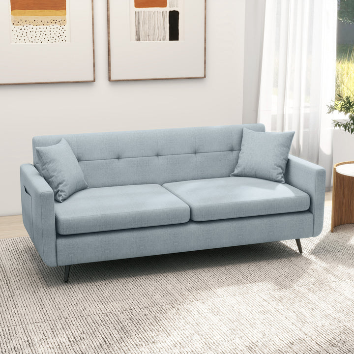 2 Seater Sofa Tufted Loveseat Settee with Steel Legs and 2 Storage Pockets - Blue