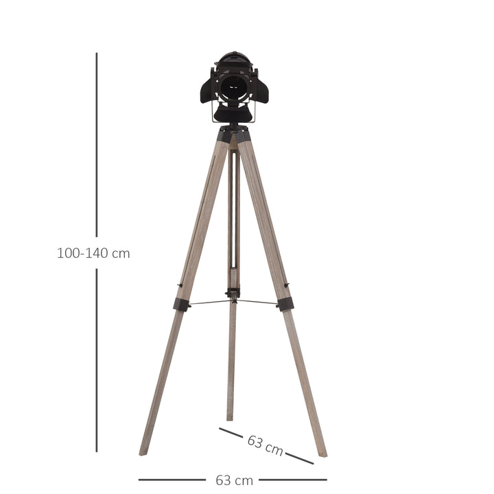 Industrial Style Tripod Floor Lamp Vintage Spotlight Reading Lamp w/ Wood Metal Legs E27 Base Versatile Use For Living Room Bedroom