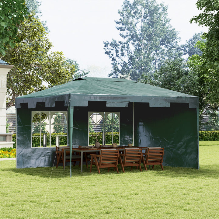 Outsunny 3 x 4 m Garden Gazebo Marquee Party Tent with 2 Sidewalls for Patio Yard Outdoor - Green