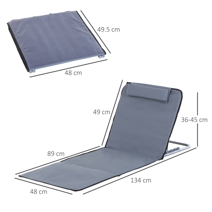 Foldable Garden Beach Chair Mat Lightweight Outdoor Sun Lounger, PE Fabric Head Pillow, Grey