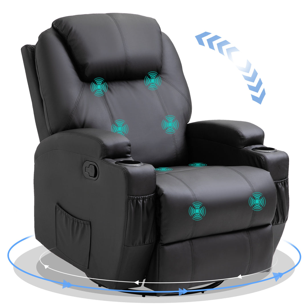 Recliner Sofa Chair PU Leather Armchair Cinema Massage Chair Swivel Nursing Gaming Chair Black