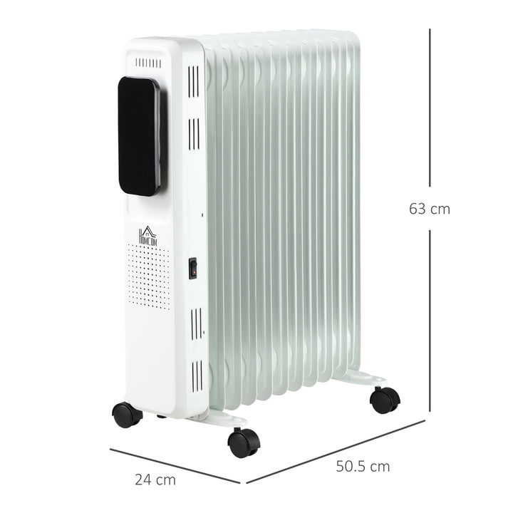 HOMCOM 2720W Oil Filled Radiator 11 Fin Portable Electric Heater w/ LED Display 24Hrs Timer Three Heat Settings Adjustable Thermostat-White