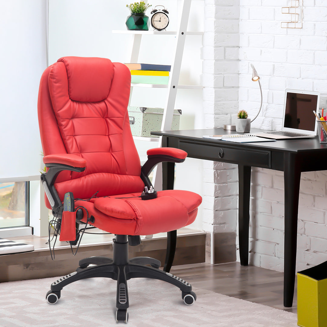 Ergonomic Chair with Massage and Heat, High Back PU Leather Massage Office Chair With Tilt and Reclining Function, Red