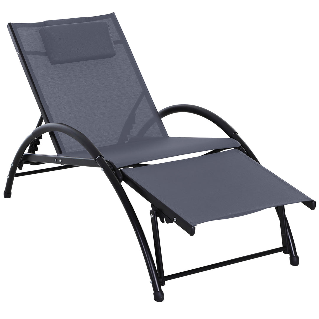 Outsunny Garden Patio Sun Lounger Half Circle Armrest Adjustable Head Footrest Aluminium Frame Textline Seat &amp;Pillow Garden Outdoor - Grey