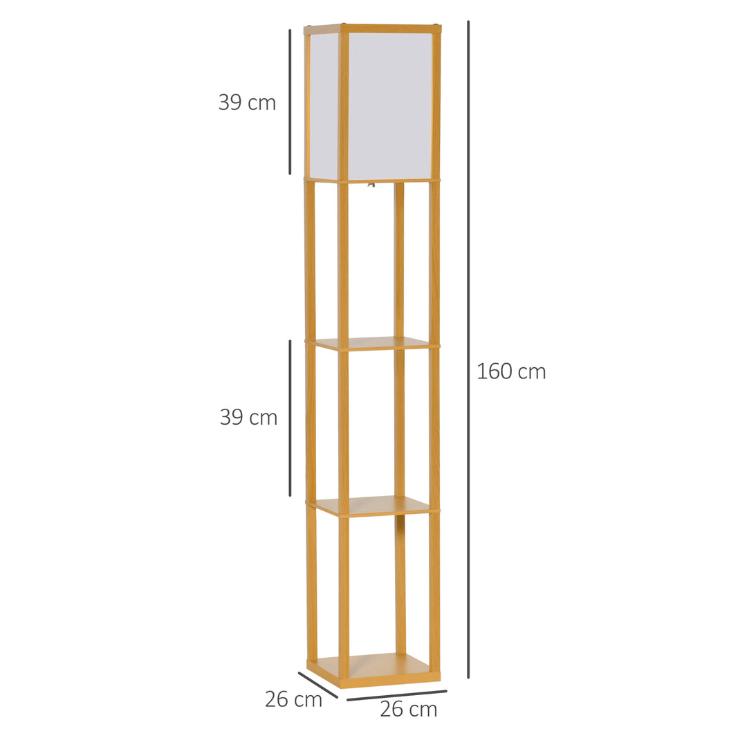 4-Tier Floor Lamp, Floor Light with Storage Shelf, Reading Standing Lamp for Living Room, Kitchen, Dining Room, Office, Dorm, Natural