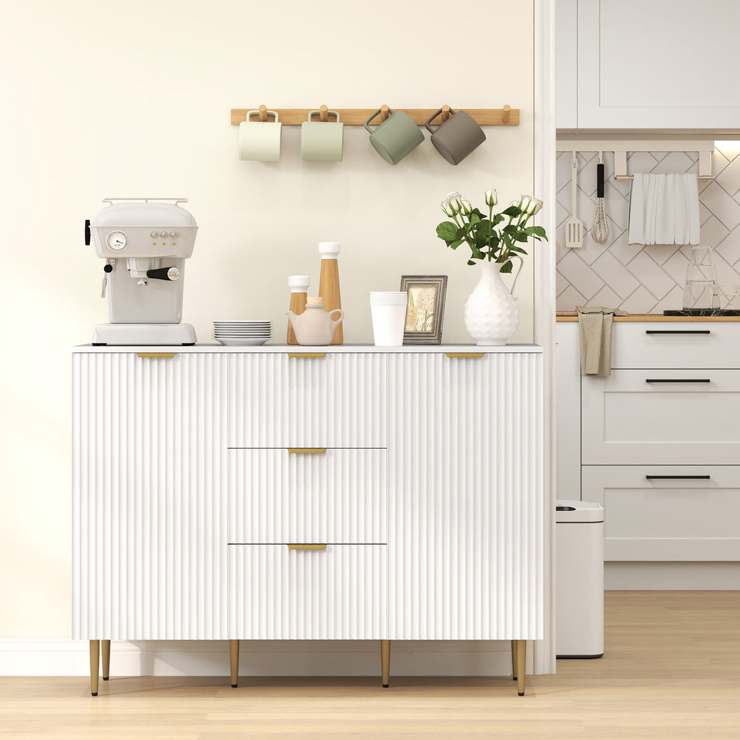 Sideboard Buffet Cabinet with 3 Drawers and Adjustable Shelves, White